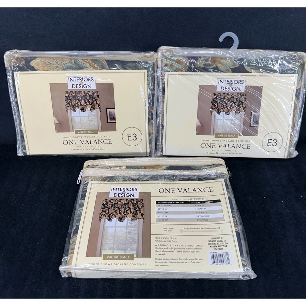Vintage Valance Interiors by Design Valerie Black Floral (3 Pack) 58" x 16"
